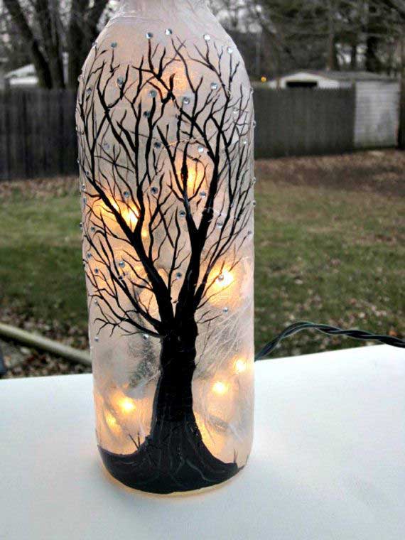 bottle wine lights bottles glass crafts painting awesome lighting source craft diy lamp painted decorate night tree creative hand projects