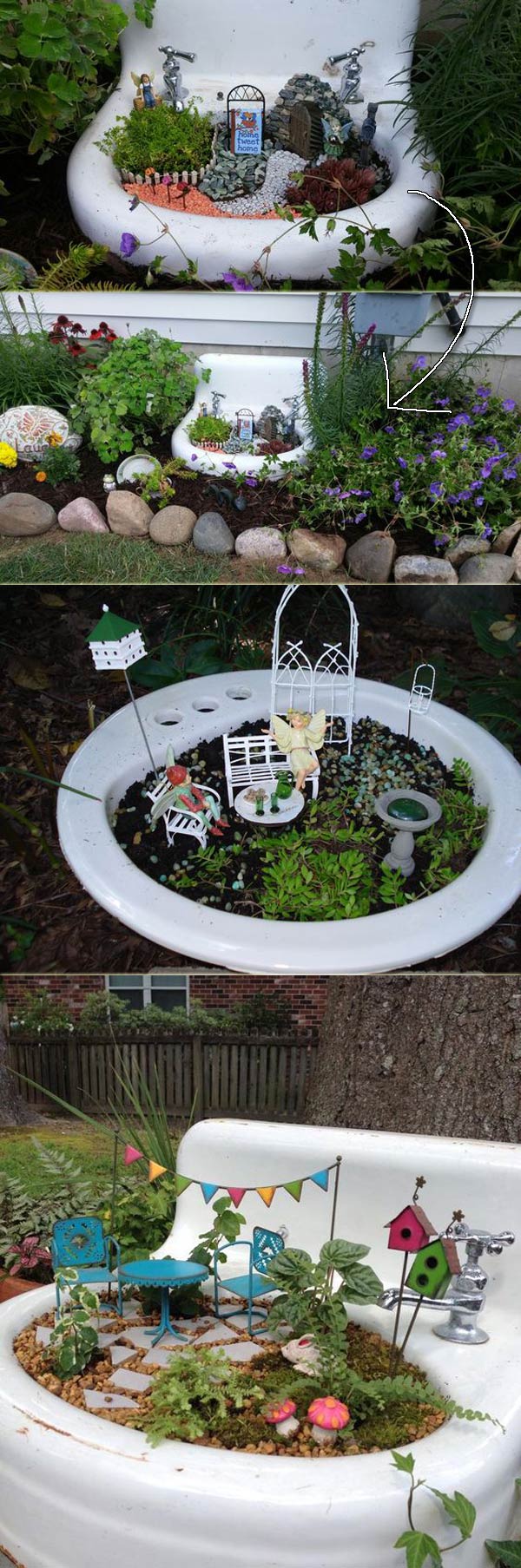 Broken Bathroom Sink Fairy Garden