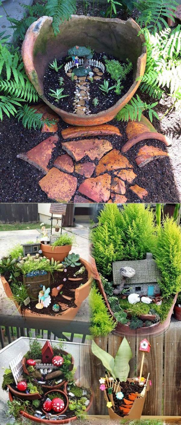 Recycle a Broken Terracotta Pot into a Fairy Garden