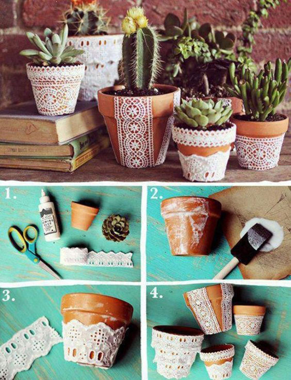 Lace covered flower pot