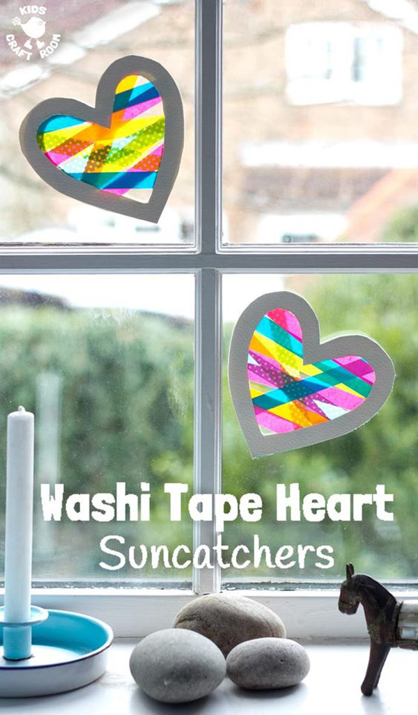washi tape heart suncatcher craft