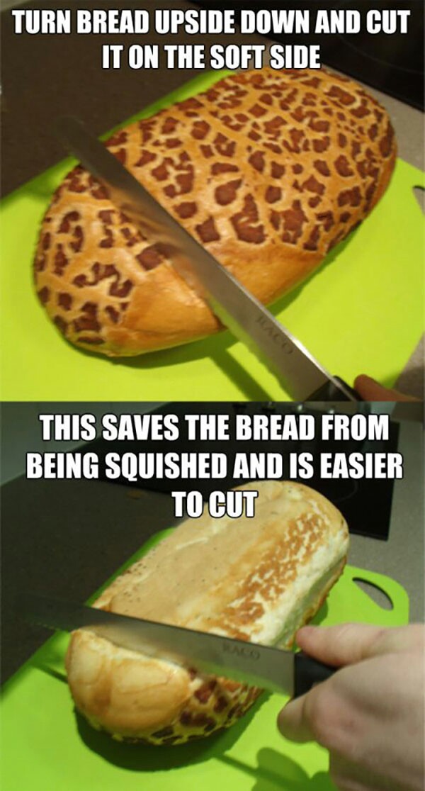 Turn Bread Upside Down And Cut It On The Soft Side