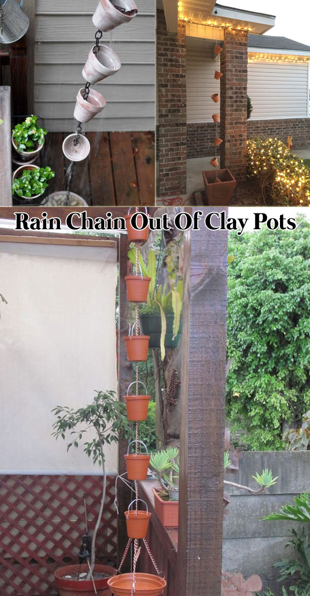 Rain chain out of clay pots and chain