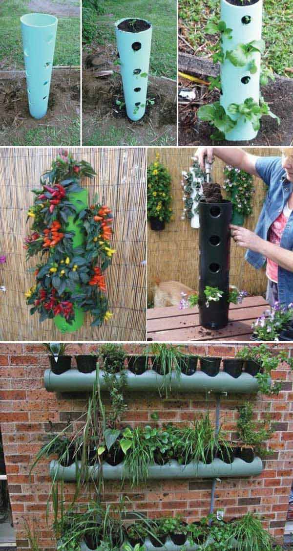 Use PVC pipes to build vertical planter